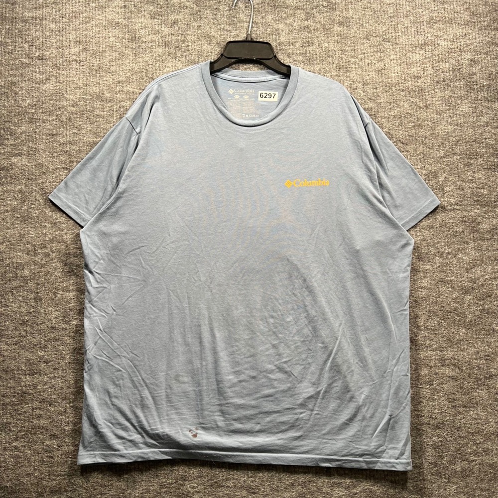 Columbia Mens XXL Blue Graphic T-Shirt Outside Since 1938 Hiker Dog